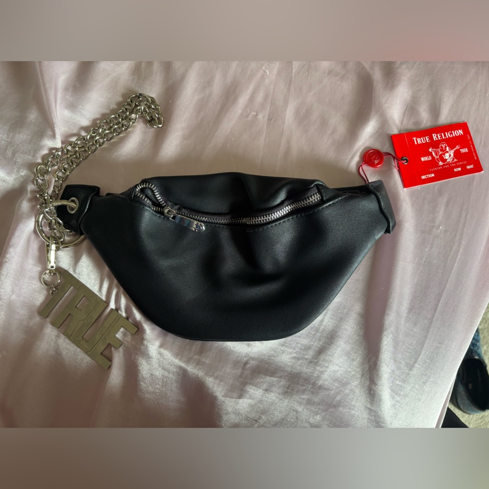 True Religion Black Crossbody Bag with Silver Chain